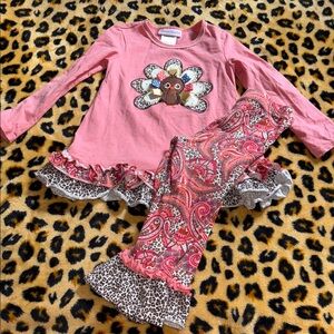 Size 4T Pink Thanksgiving Long Sleeve Top and Paisley Pants Set